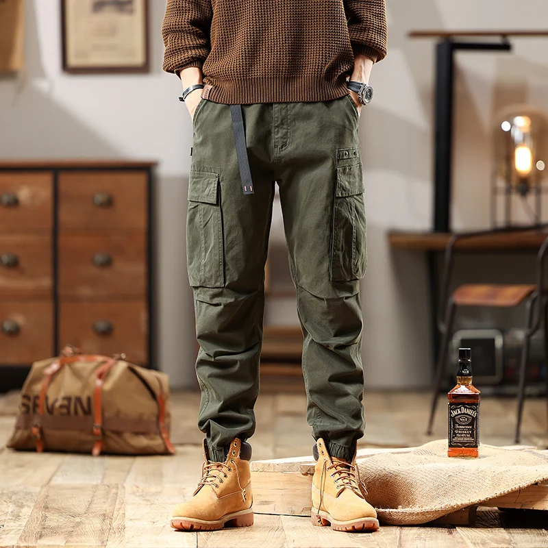 Herren Utility-Cargo-Hose mit verstellbarem Gürtelbund, Mehrfachtaschen und elastischem Saum Drune