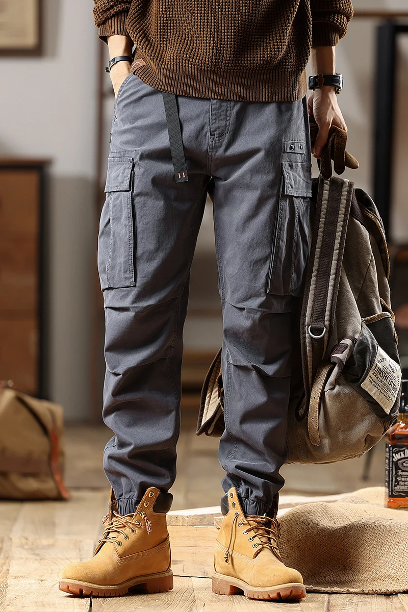 Herren Utility-Cargo-Hose mit verstellbarem Gürtelbund, Mehrfachtaschen und elastischem Saum Drune