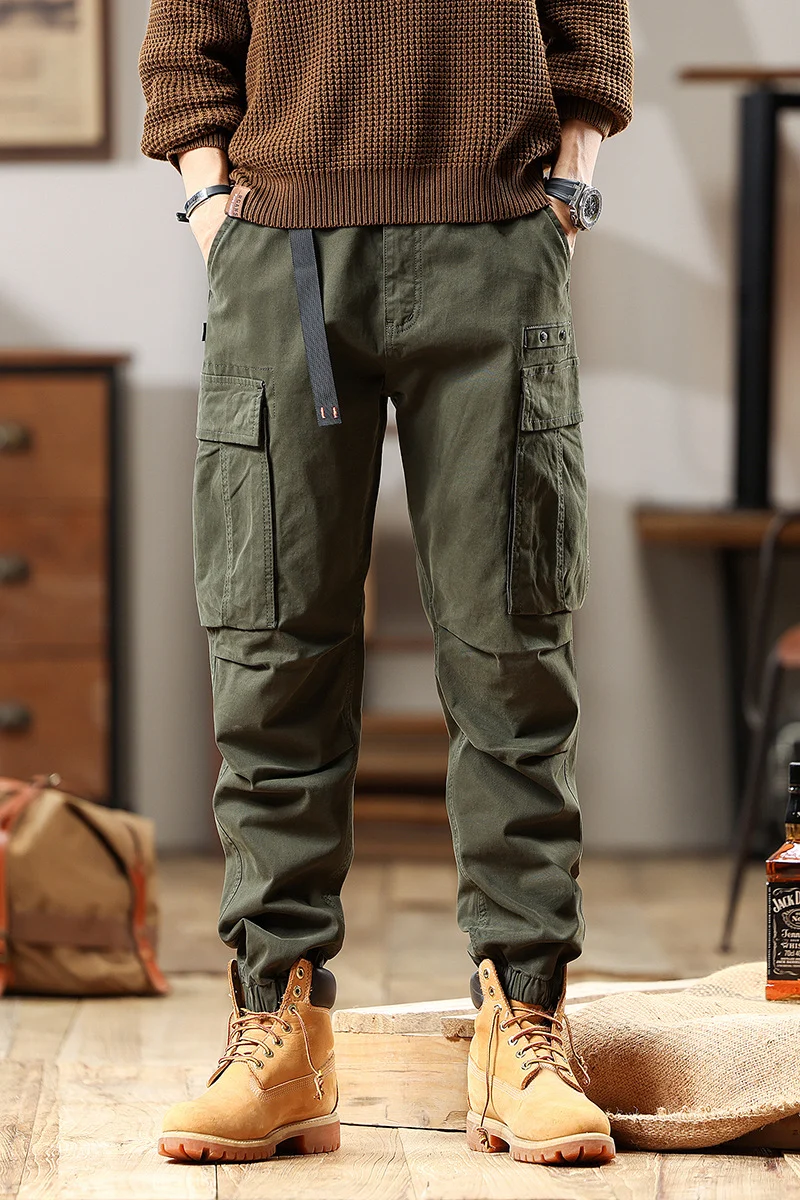 Herren Utility-Cargo-Hose mit verstellbarem Gürtelbund, Mehrfachtaschen und elastischem Saum Drune