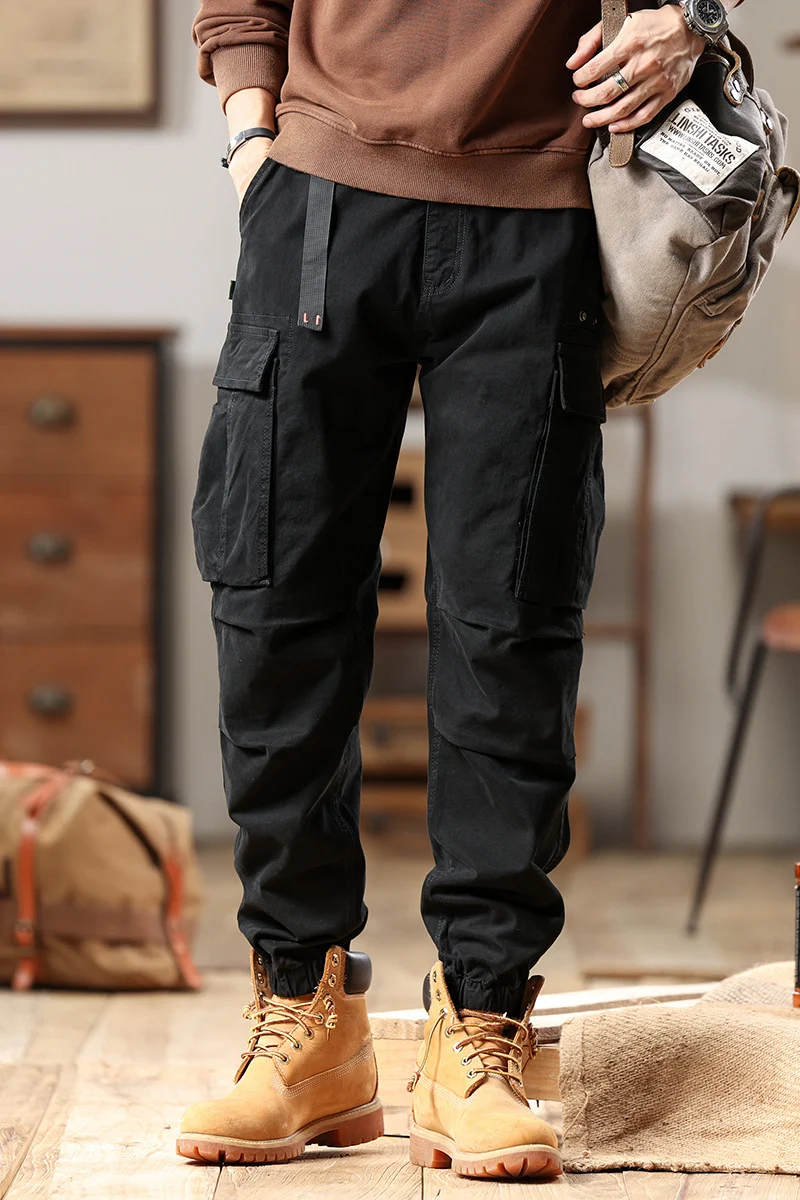 Herren Utility-Cargo-Hose mit verstellbarem Gürtelbund, Mehrfachtaschen und elastischem Saum Drune