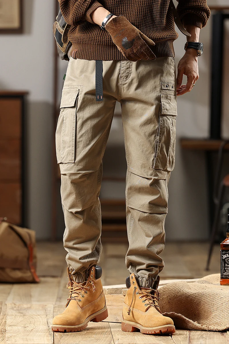 Herren Utility-Cargo-Hose mit verstellbarem Gürtelbund, Mehrfachtaschen und elastischem Saum Drune