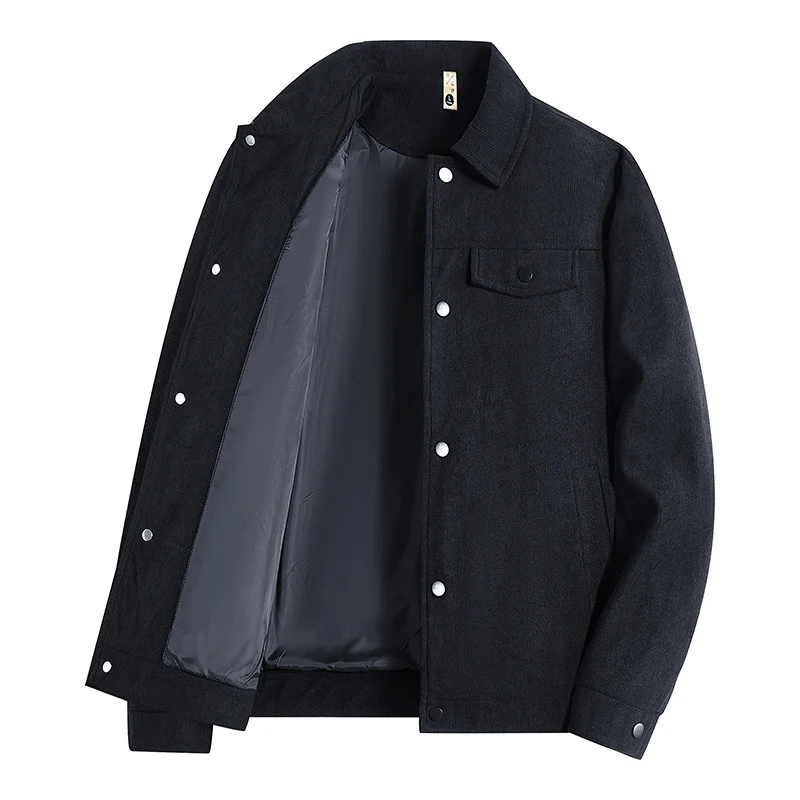 Herren Truckerjacke im Veloursleder-Look mit Druckknopfverschluss und Brustklappen Drune