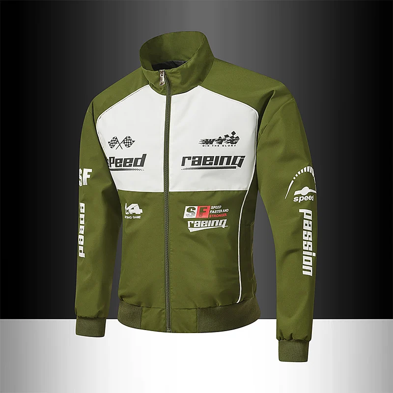Herren Trackjacke im Motorsport-Look mit Logoprints und Stehkragen Drune