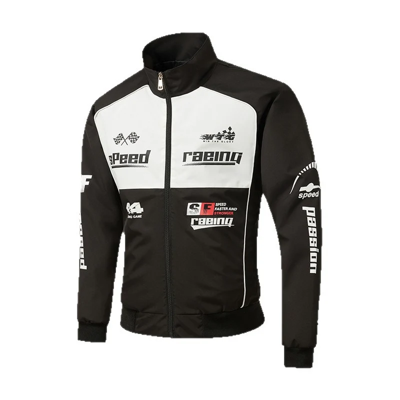 Herren Trackjacke im Motorsport-Look mit Logoprints und Stehkragen Drune