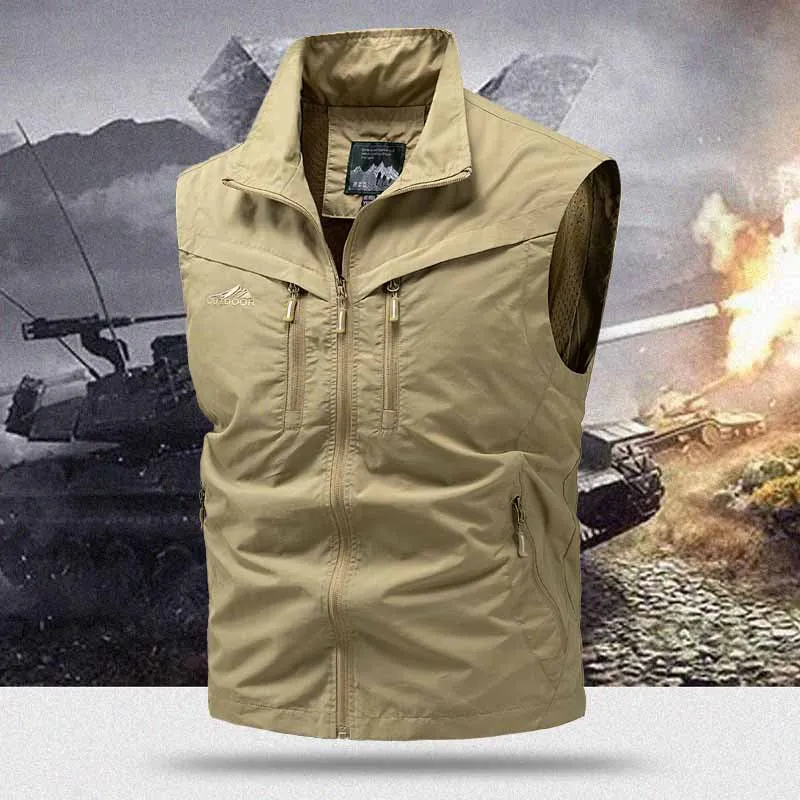 Herren Technische Utility-Weste mit hohem Kragen und Multifachtaschen Drune