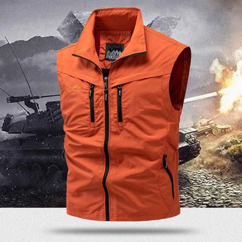 Herren Technische Utility-Weste mit hohem Kragen und Multifachtaschen Drune