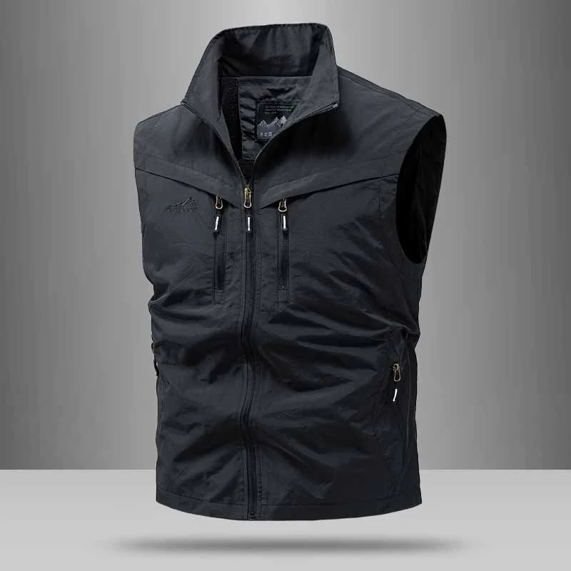 Herren Technische Utility-Weste mit hohem Kragen und Multifachtaschen Drune