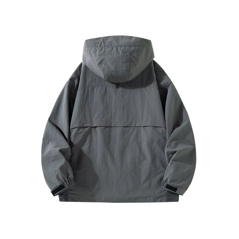 Herren Technische Utility-Outdoorjacke mit Kapuze Multifunktionstaschen und Mesh-Innenfutter Drune