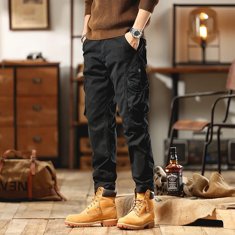 Herren Slim-Fit Cargo-Hose aus Baumwoll-Twill mit Multifachtaschen Drune