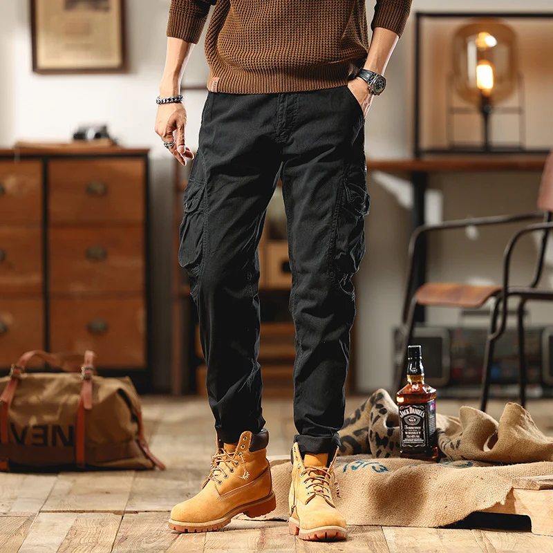 Herren Slim-Fit Cargo-Hose aus Baumwoll-Twill mit Multifachtaschen Drune