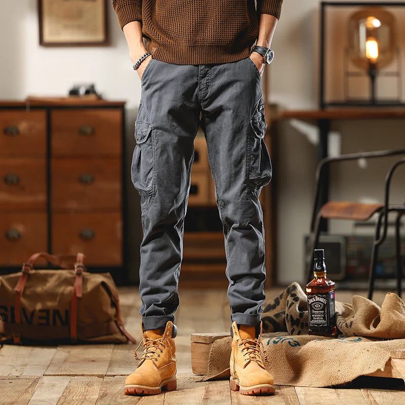 Herren Slim-Fit Cargo-Hose aus Baumwoll-Twill mit Multifachtaschen Drune