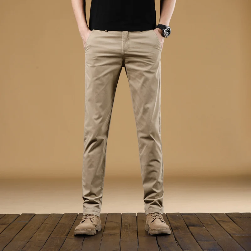 Herren Slim-Fit Baumwoll-Chinohose mit elastischem Bund und geradem Bein Drune