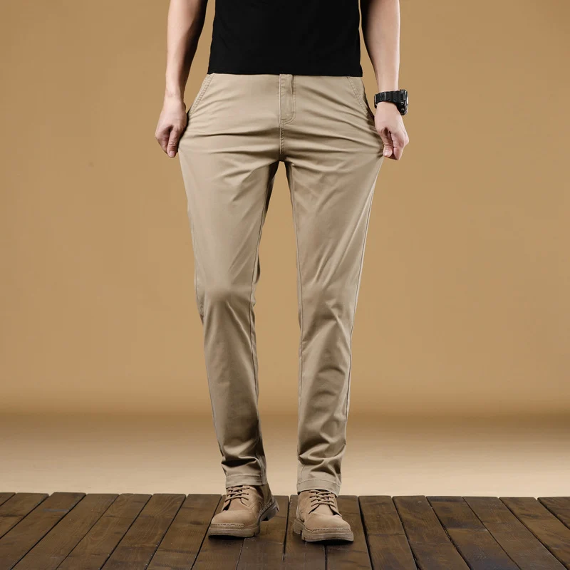 Herren Slim-Fit Baumwoll-Chinohose mit elastischem Bund und geradem Bein Drune