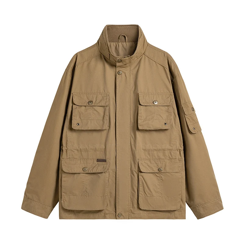 Herren Robuste utilitaristische Feldjacke mit mehrfach aufgesetzten Taschen und Stehkragen Drune