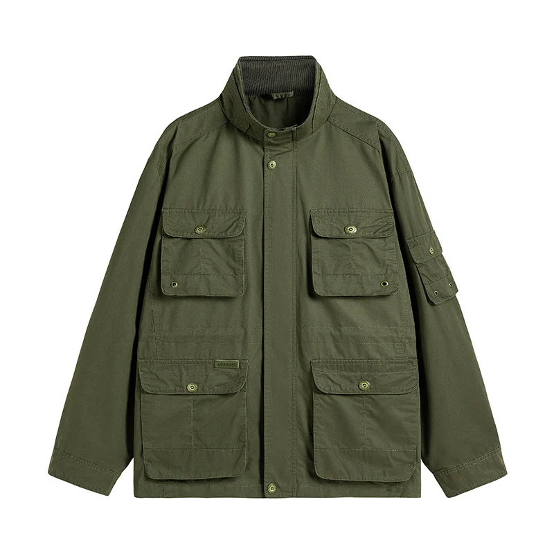 Herren Robuste utilitaristische Feldjacke mit mehrfach aufgesetzten Taschen und Stehkragen Drune