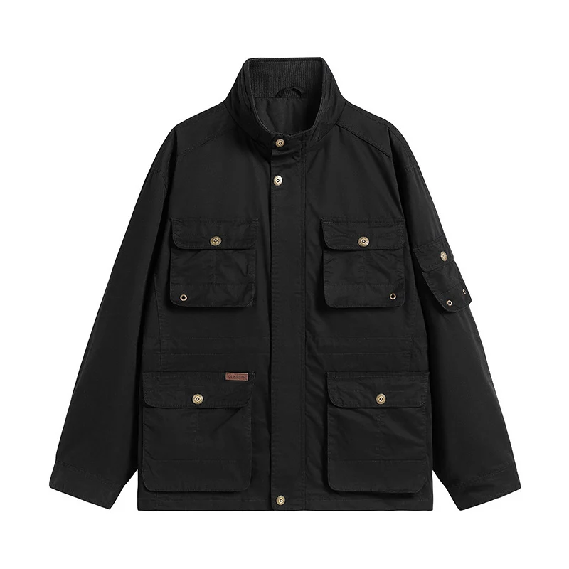 Herren Robuste utilitaristische Feldjacke mit mehrfach aufgesetzten Taschen und Stehkragen Drune