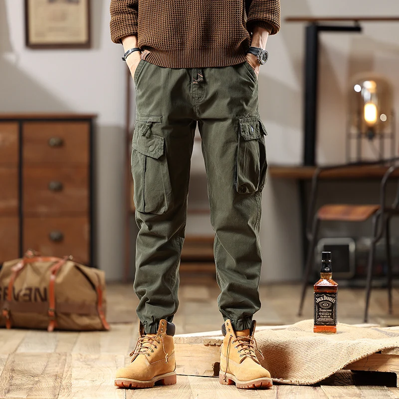 Herren Robuste Baumwoll-Cargohose mit elastischem Saum und Multifachtaschen Drune