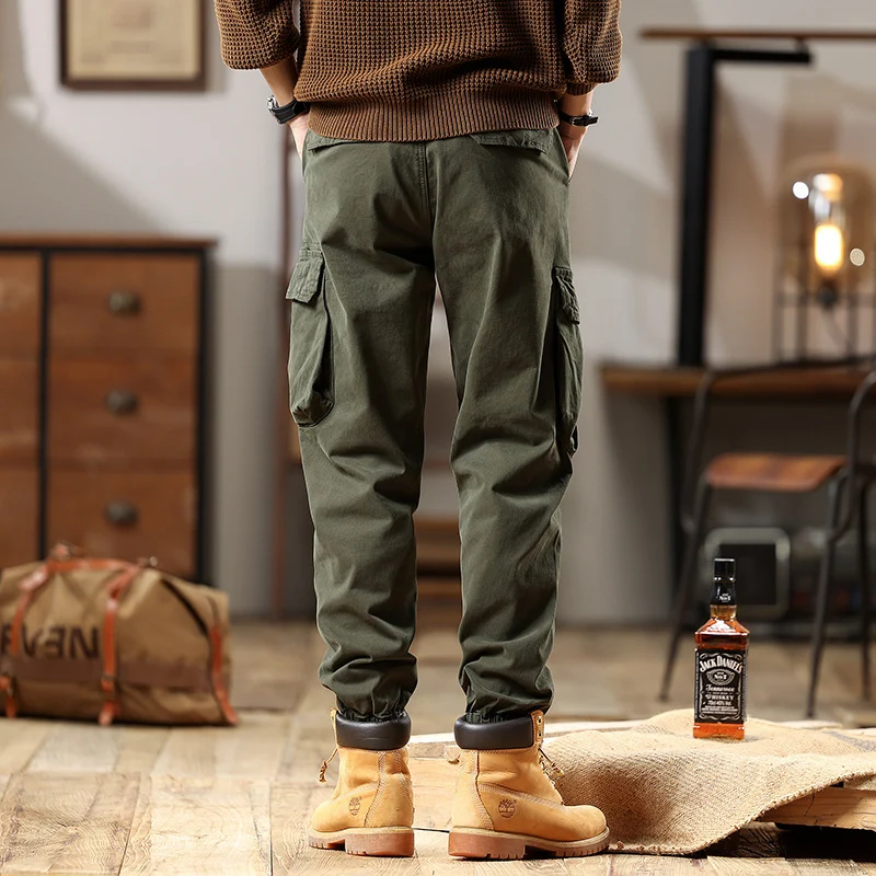 Herren Robuste Baumwoll-Cargohose mit elastischem Saum und Multifachtaschen Drune