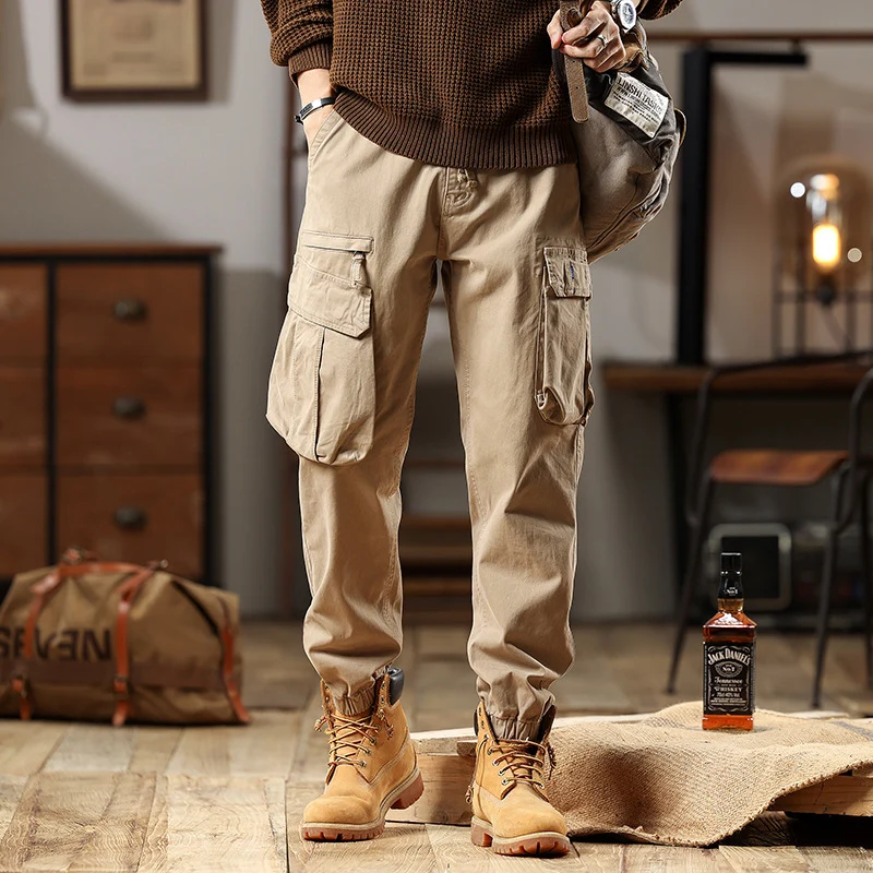 Herren Robuste Baumwoll-Cargohose mit elastischem Saum und Multifachtaschen Drune