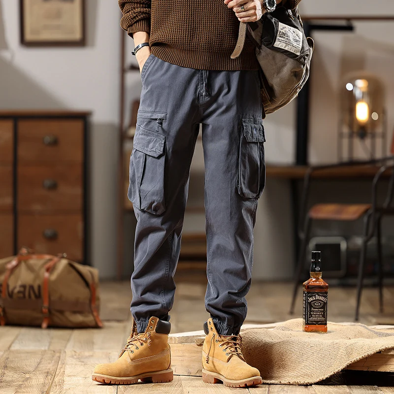 Herren Robuste Baumwoll-Cargohose mit elastischem Saum und Multifachtaschen Drune