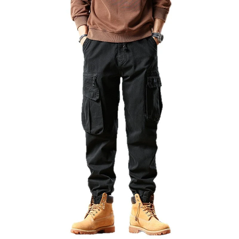 Herren Robuste Baumwoll-Cargohose mit elastischem Saum und Multifachtaschen Drune
