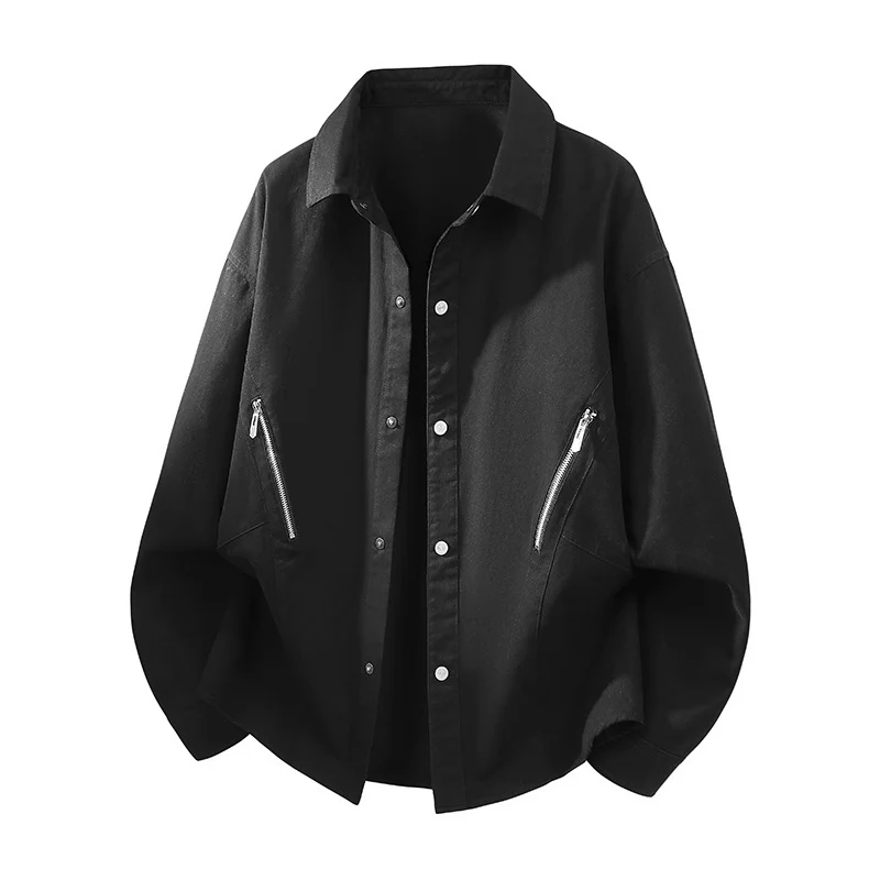 Herren Oversize Hemdjacke im Worker-Stil mit schrägen Reißverschlusstaschen und Druckknopfleiste Drune