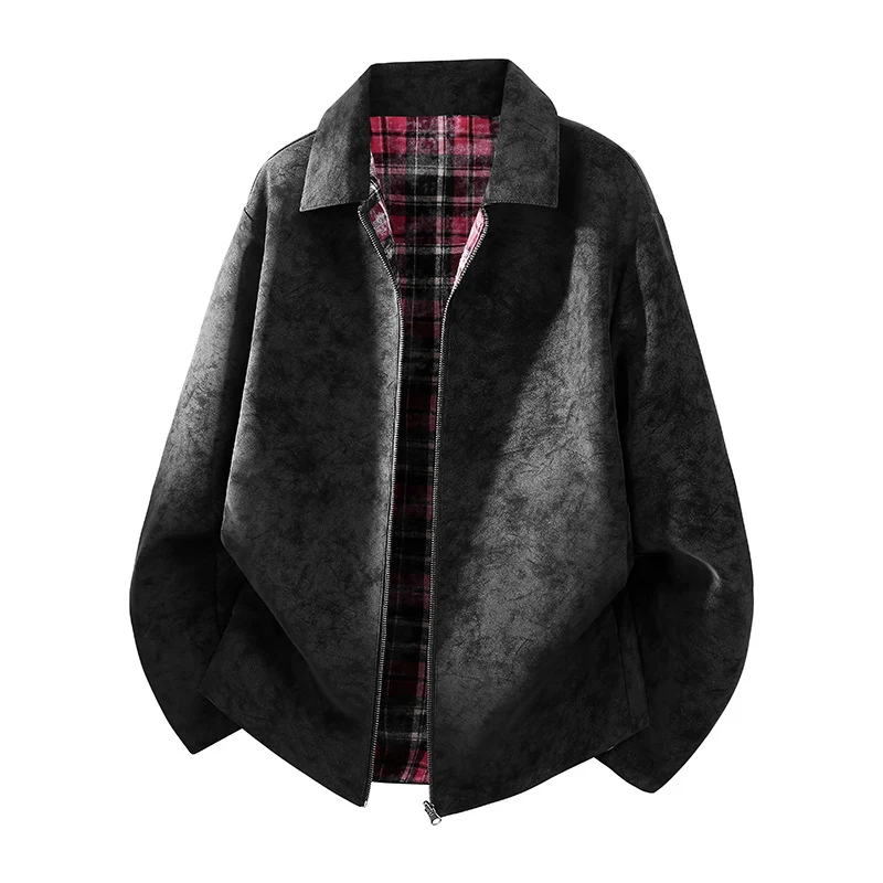 Herren Oversize Hemdjacke im Wildleder-Look mit karierter Flanell-Innenfütterung Drune