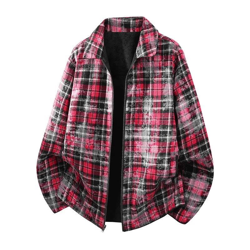Herren Oversize Hemdjacke im Wildleder-Look mit karierter Flanell-Innenfütterung Drune