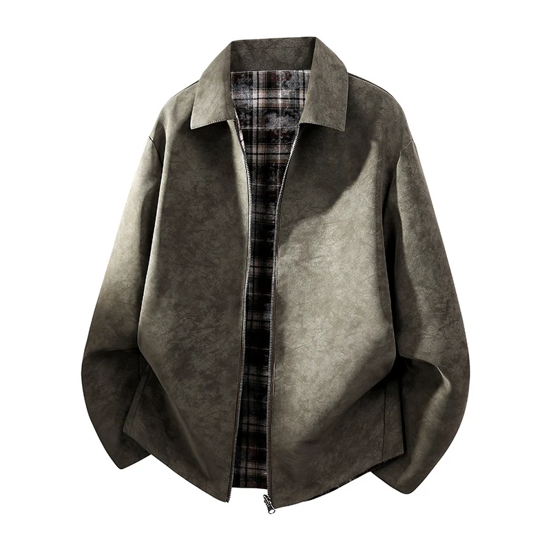 Herren Oversize Hemdjacke im Wildleder-Look mit karierter Flanell-Innenfütterung Drune