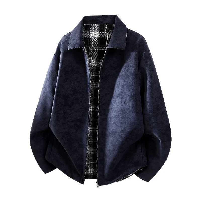Herren Oversize Hemdjacke im Wildleder-Look mit karierter Flanell-Innenfütterung Drune