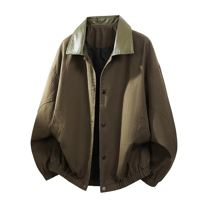 Herren Oversize Coach-Jacke mit glänzendem Kragen, verdeckter Druckknopfleiste und elastischem Saum Drune