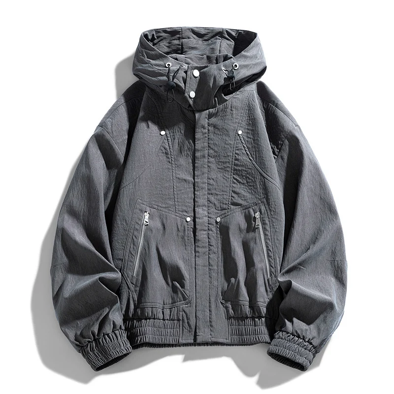 Herren Oversize Canvas-Utility-Kapuzenjacke mit versteckter Druckknopfleiste und Reißverschlusstaschen Drune