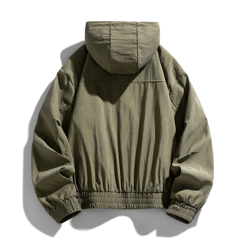 Herren Oversize Canvas-Utility-Kapuzenjacke mit versteckter Druckknopfleiste und Reißverschlusstaschen Drune