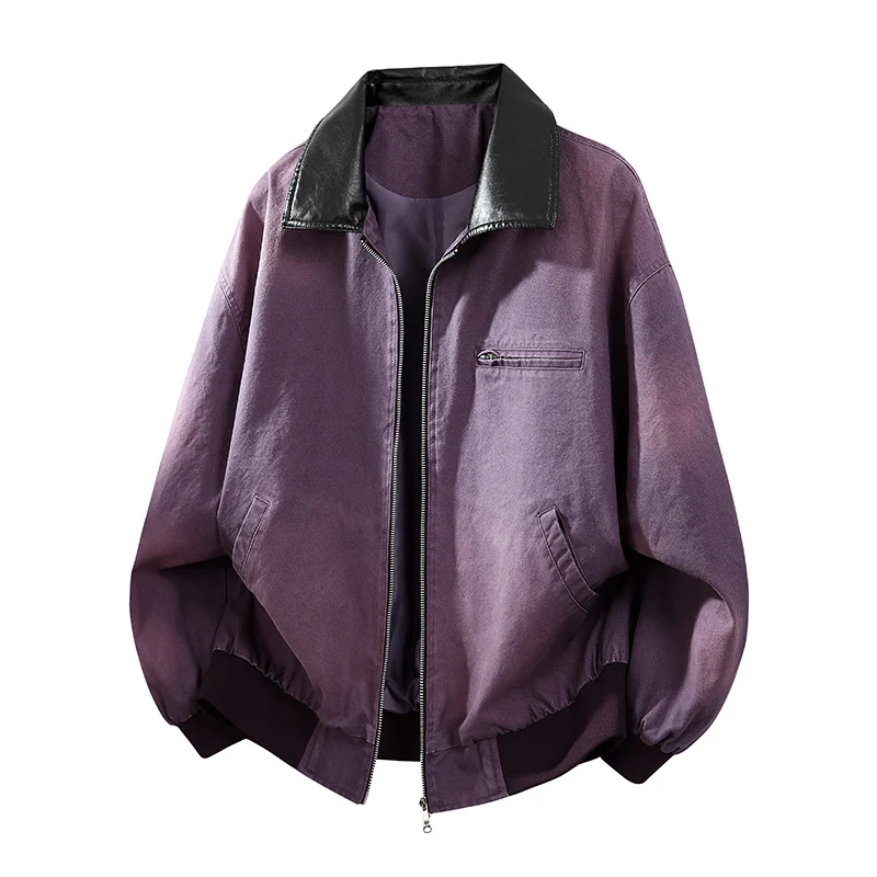 Herren Oversize-Bomberjacke mit Kontrastkragen aus Kunstleder und geripptem Saum Drune