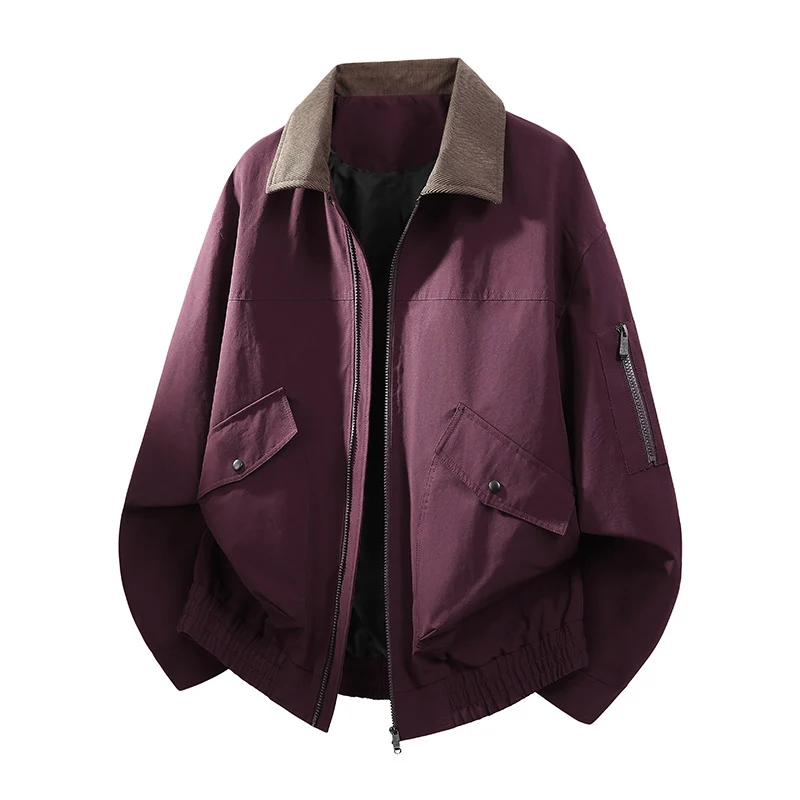 Herren Oversize Bomberjacke im Worker-Stil mit Cordkragen, Pattentaschen und elastischem Saum Drune