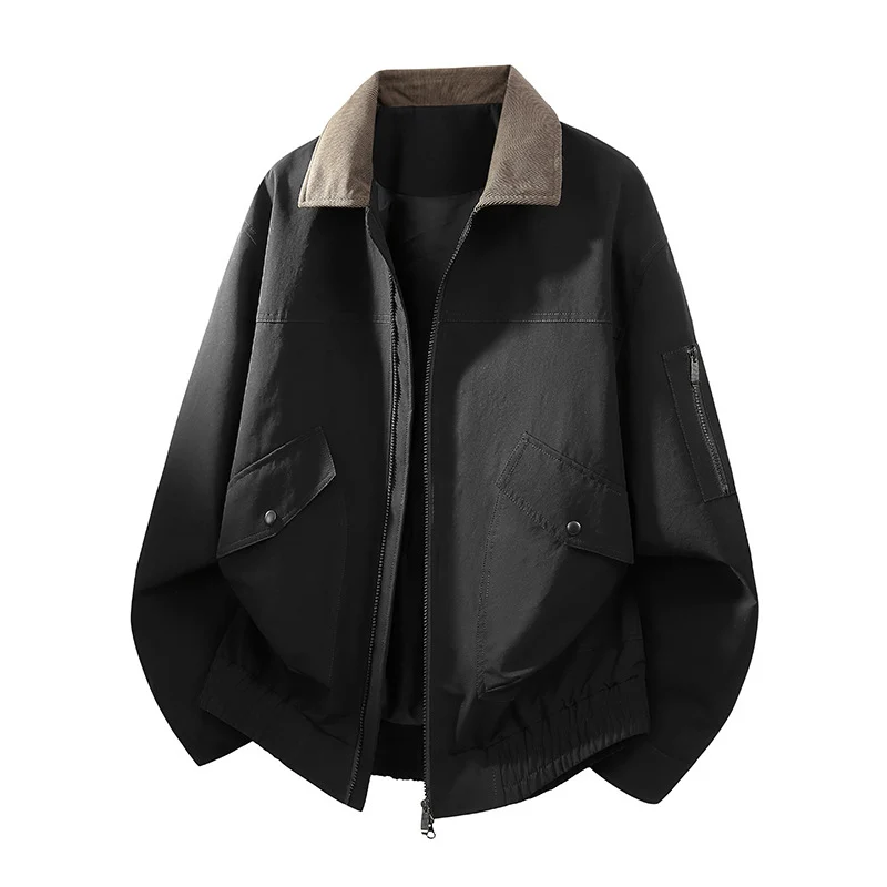 Herren Oversize Bomberjacke im Worker-Stil mit Cordkragen, Pattentaschen und elastischem Saum Drune