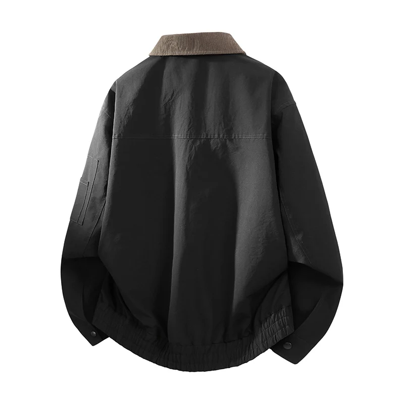 Herren Oversize Bomberjacke im Worker-Stil mit Cordkragen, Pattentaschen und elastischem Saum Drune