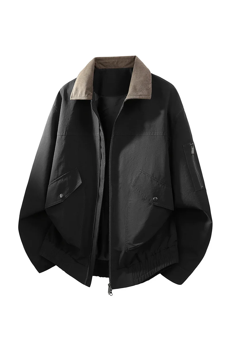 Herren Oversize Bomberjacke im Worker-Stil mit Cordkragen, Pattentaschen und elastischem Saum Drune
