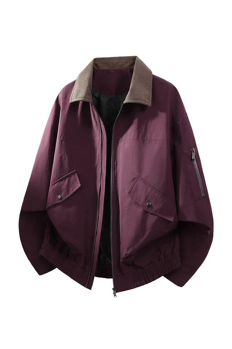 Herren Oversize Bomberjacke im Worker-Stil mit Cordkragen, Pattentaschen und elastischem Saum Drune