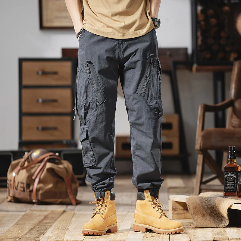 Herren Multitaschen-Cargohose mit Reißverschlusstaschen und elastischem Beinabschluss Drune