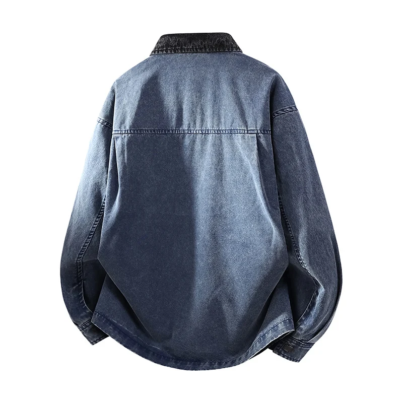 Herren Locker geschnittene Denim-Hemdjacke mit Kastenform und Eingrifftaschen Drune