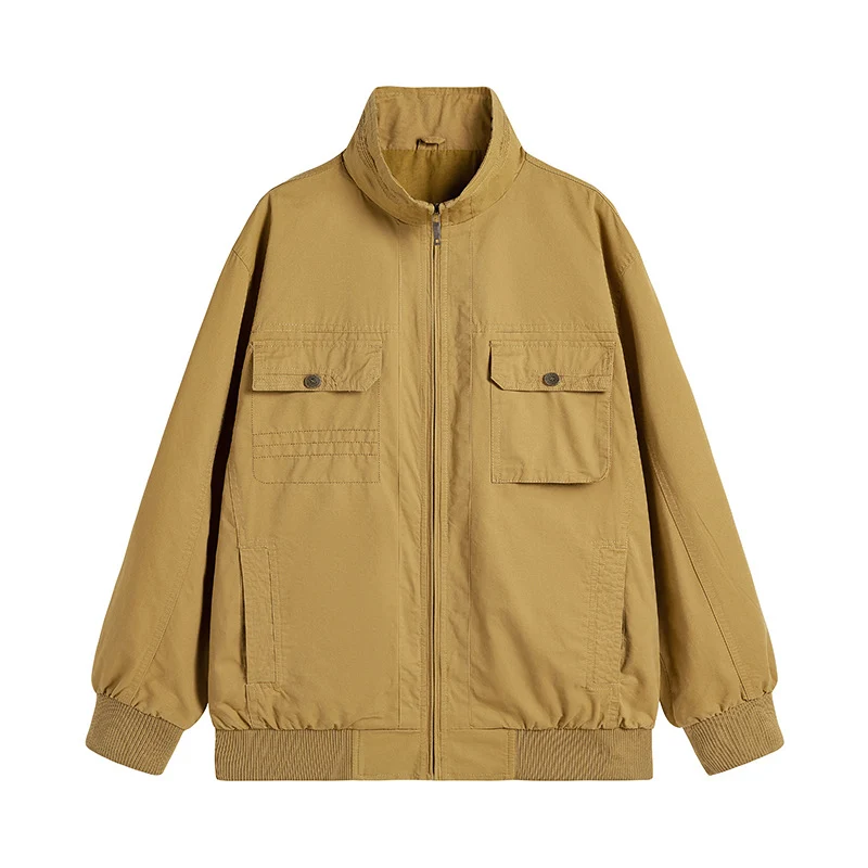 Herren Locker geschnittene Canvas-Überwurfjacke mit Stehkragen und aufgesetzten Pattentaschen Drune