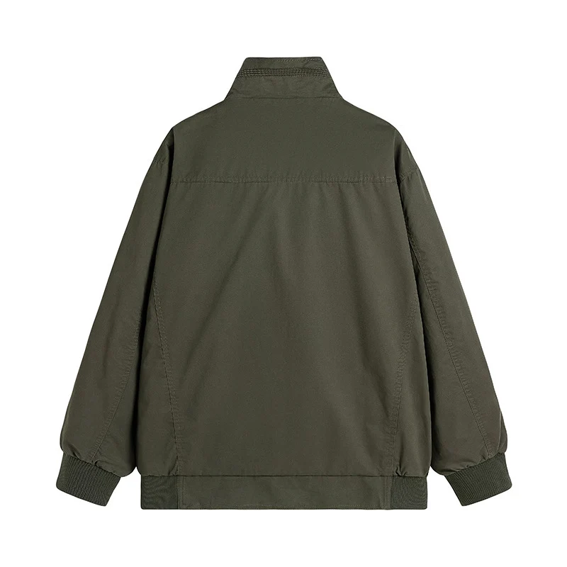 Herren Locker geschnittene Canvas-Überwurfjacke mit Stehkragen und aufgesetzten Pattentaschen Drune