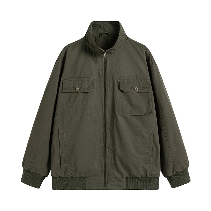 Herren Locker geschnittene Canvas-Überwurfjacke mit Stehkragen und aufgesetzten Pattentaschen Drune
