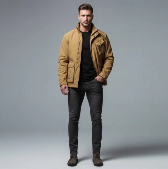 Herren Leichte Utility-Fieldjacke mit Stehkragen, Mehrfach-Taschen und atmungsaktivem Meshfutter Drune