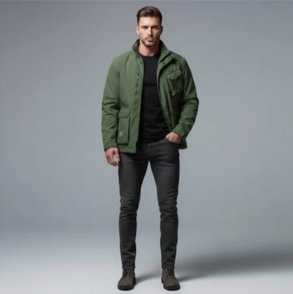 Herren Leichte Utility-Fieldjacke mit Stehkragen, Mehrfach-Taschen und atmungsaktivem Meshfutter Drune