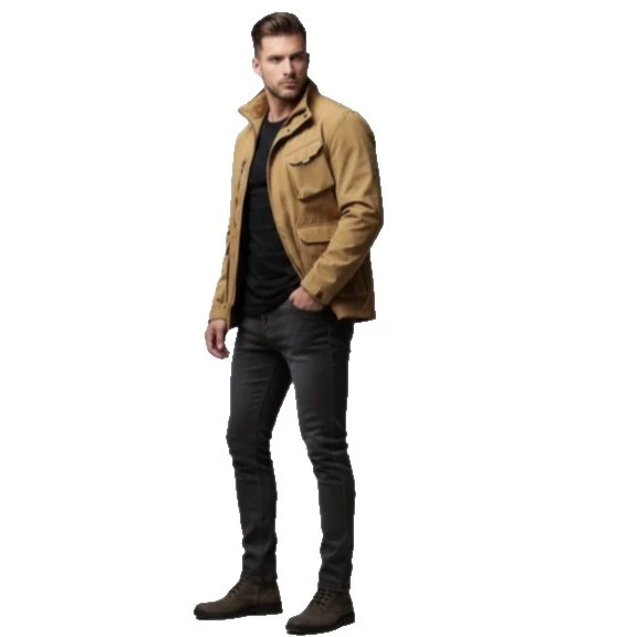 Herren Leichte Utility-Fieldjacke mit Stehkragen, Mehrfach-Taschen und atmungsaktivem Meshfutter Drune