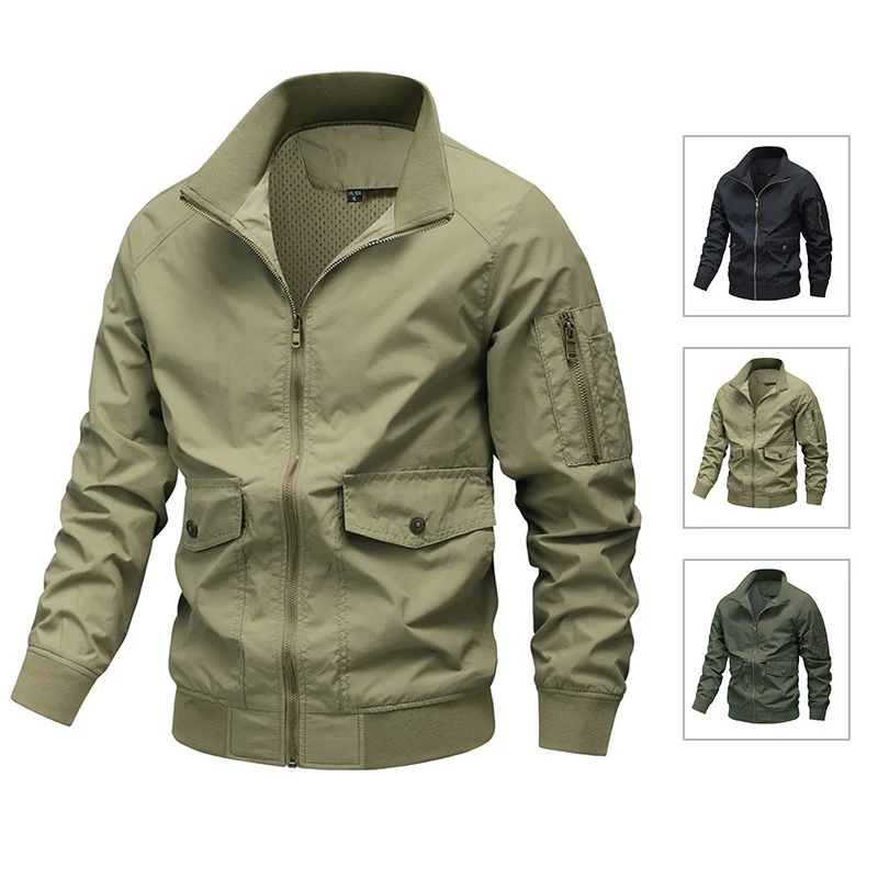 Herren Leichte Utility-Bomberjacke mit Ärmeltasche und Netzfutter Drune