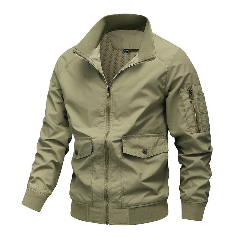 Herren Leichte Utility-Bomberjacke mit Ärmeltasche und Netzfutter Drune