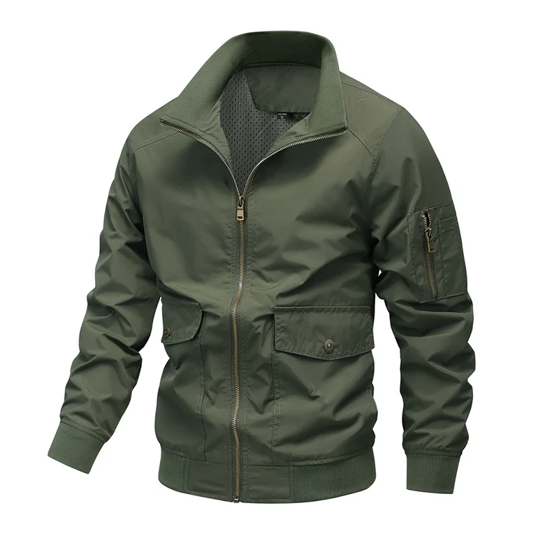 Herren Leichte Utility-Bomberjacke mit Ärmeltasche und Netzfutter Drune
